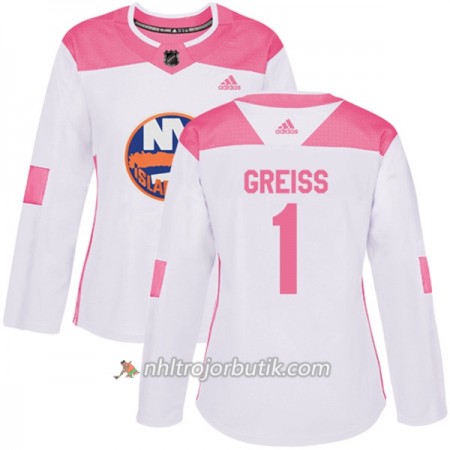 Dame Ishockey New York Islanders Tröja Thomas Greiss 1 Adidas 2017-2018 Vit Rosa Fashion Authentic